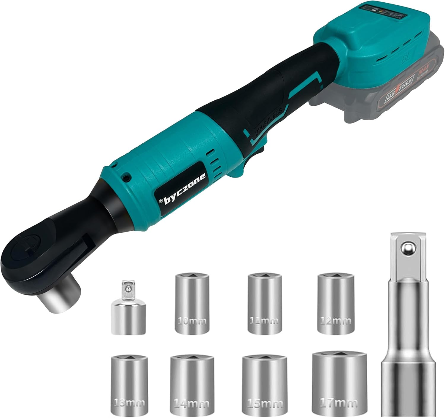 3/8" Brushless Ratchet Wrench Compatible with DEWALT 20V Battery, 74Ft-Lbs Electric Cordless Ratchet, Square Drive Wrench with Variable Speed, 1/4" Adapter, 3" Extension Bar & 7 Sockets (Tool Only)