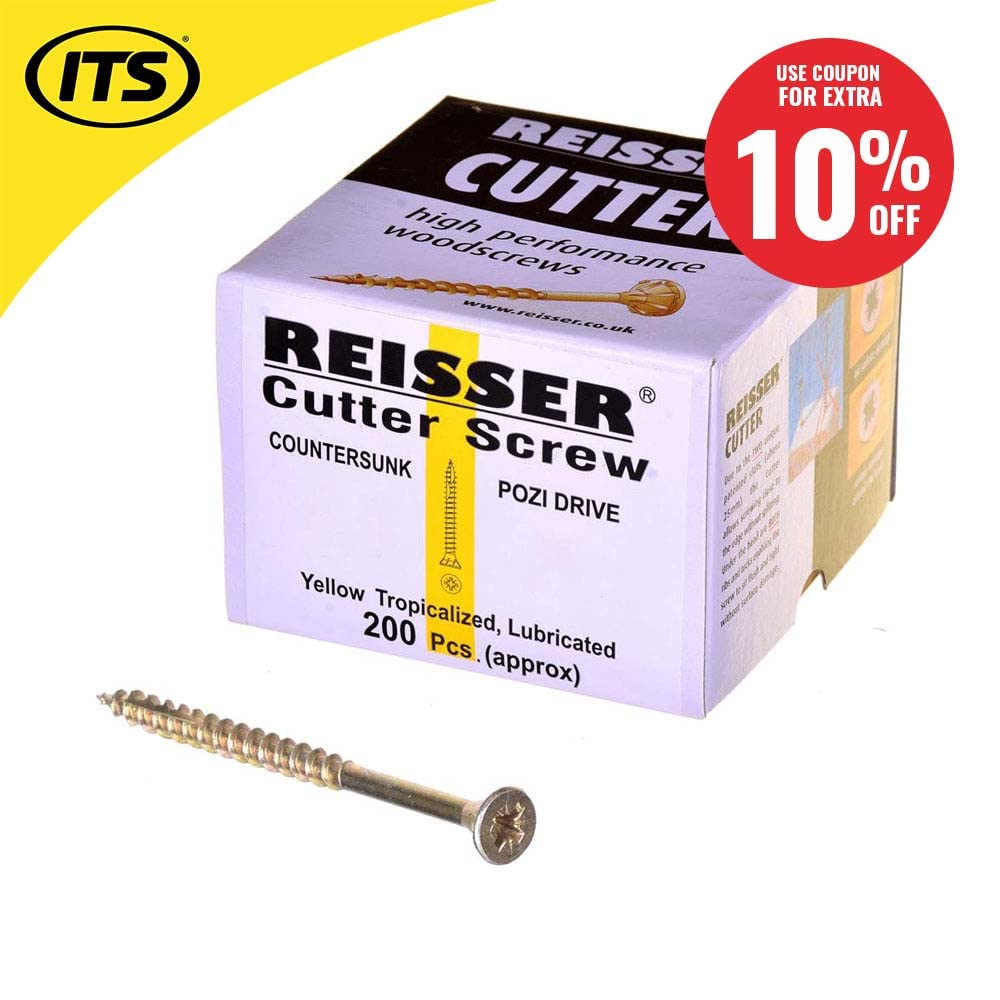 Reisser 8221S220501004 - Caja de tornillos de rosca color amarillo con cabeza gota de sebo para madera, 200 unidades, 5 x 100 mm