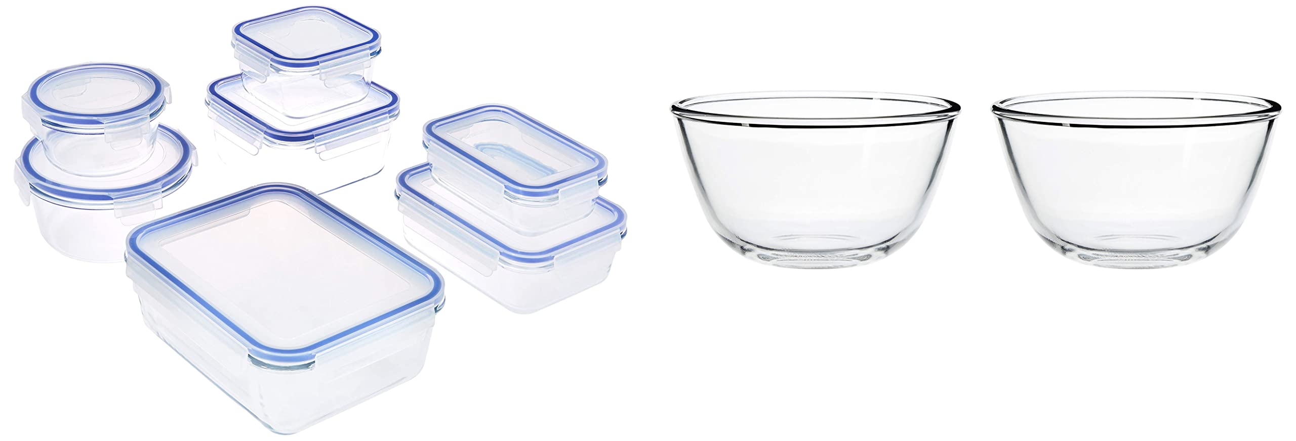 Amazon Brand - Solimo Mixing/Serving Borosilicate Glass Bowl Set (2 Pieces, 550ml) & Rectangular Glass Storage Container Set, Set of 7, Transparent (B09SM2R71D) Amazon Price History, Amazon Price Tracker