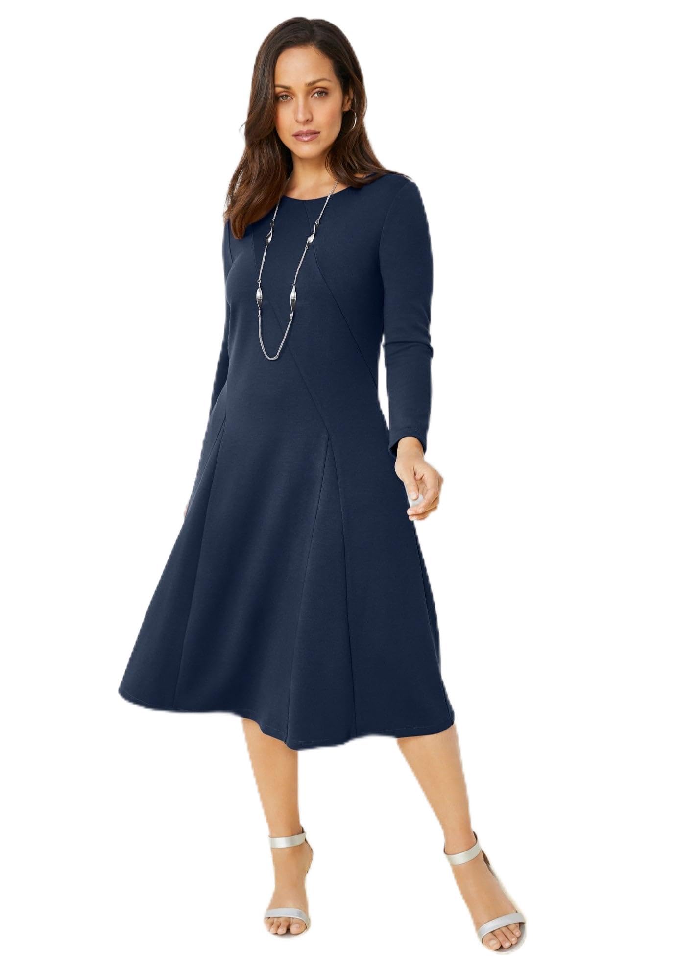 Jessica London Womens Plus Size Long Sleeve Stretch Ponte Dress