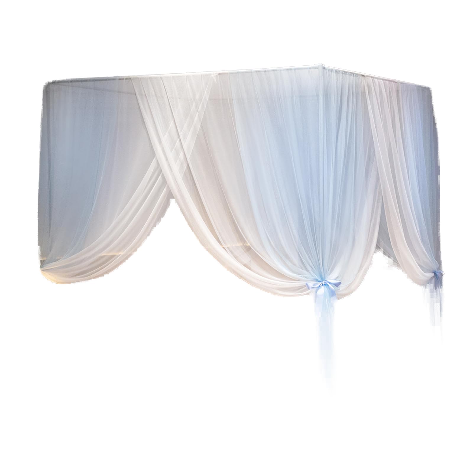 Beyeutao Princess Bed Canopy Frame with Blue White Mosquito Net, King Size, 3 Openings, 4 Corner Posts, Indoor/Outdoor Play Tents & Room Decoration