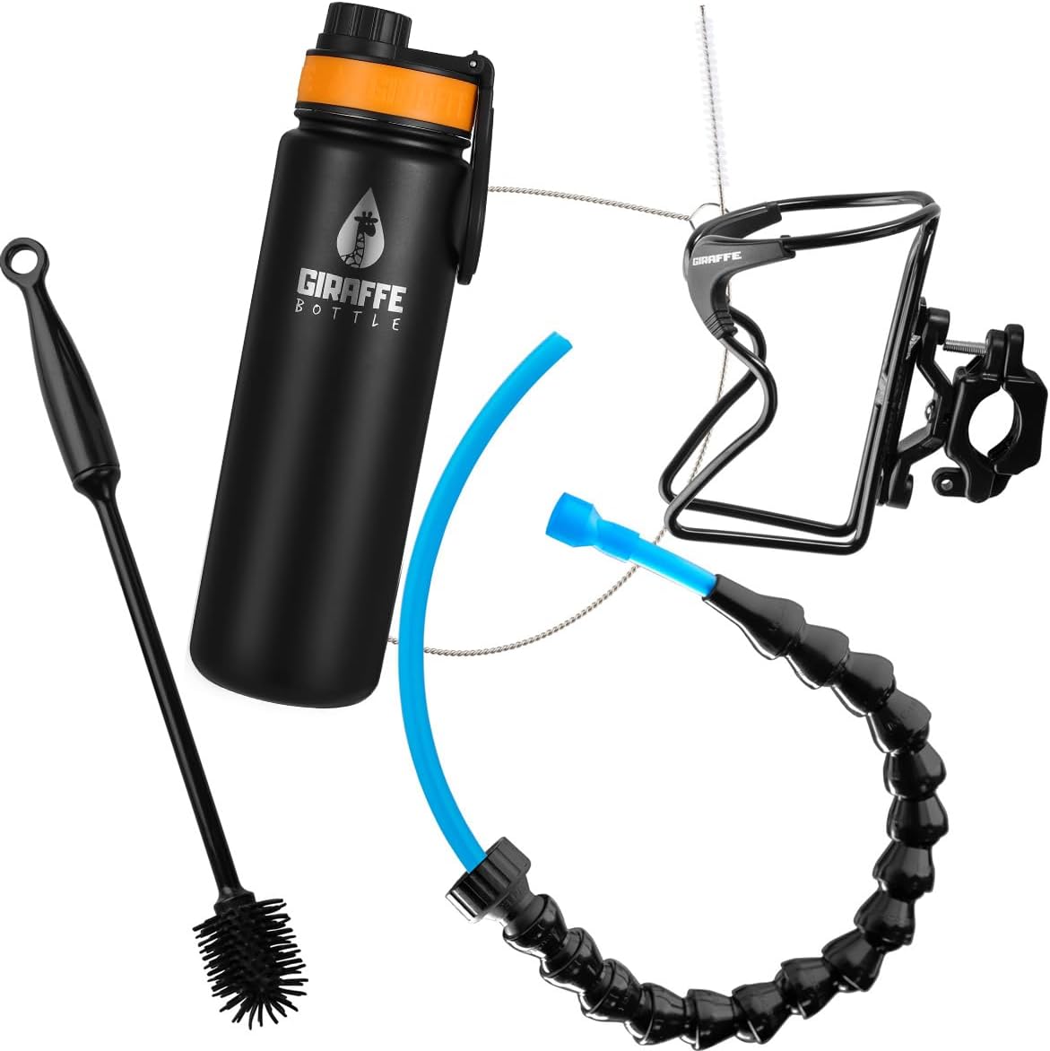 Giraffe Bottle Tower XL Hands Free Drinking System, Insulated Stainless Steel Bottle, with Round Tube Mounted Bottle Holder (Length 30 in / 76 cm)