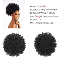 Vista 2 de Extensión de cola de caballo rizada con cordón para mujeres negras, extensiones de cabello sintético corto afro kinkys rizado con dos clips (1#)
