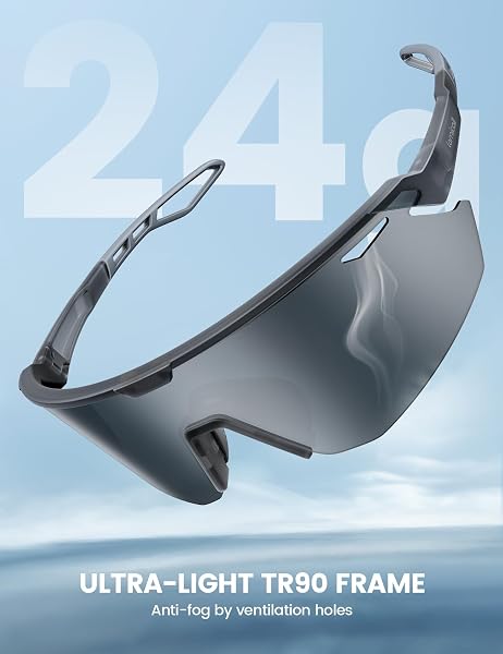 Lamicall Lunettes de Soleil Polarisées Cyclisme, [24g Ultra-Légère] Protection UV400, TR90-Monture, Plaquette de Nez Réglable, Lunettes de Soleil de Sport Homme Femme pour Pêche/Sports Outdoor - 4