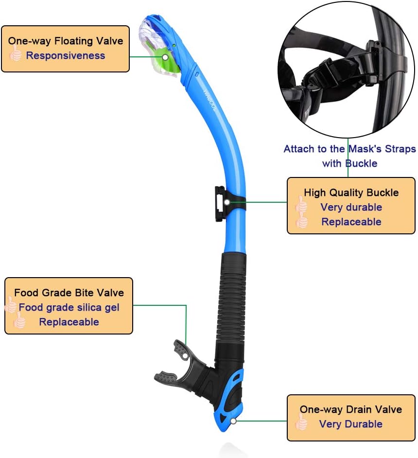 WACOOL Professional Adult Kids Snorkeling Snorkel Diving Scuba Package Set Gear Anti-Fog Coated Glass with Silicon Mouth Piece Purge Valve and Anti-Splash (Blue) : Sports & Outdoors