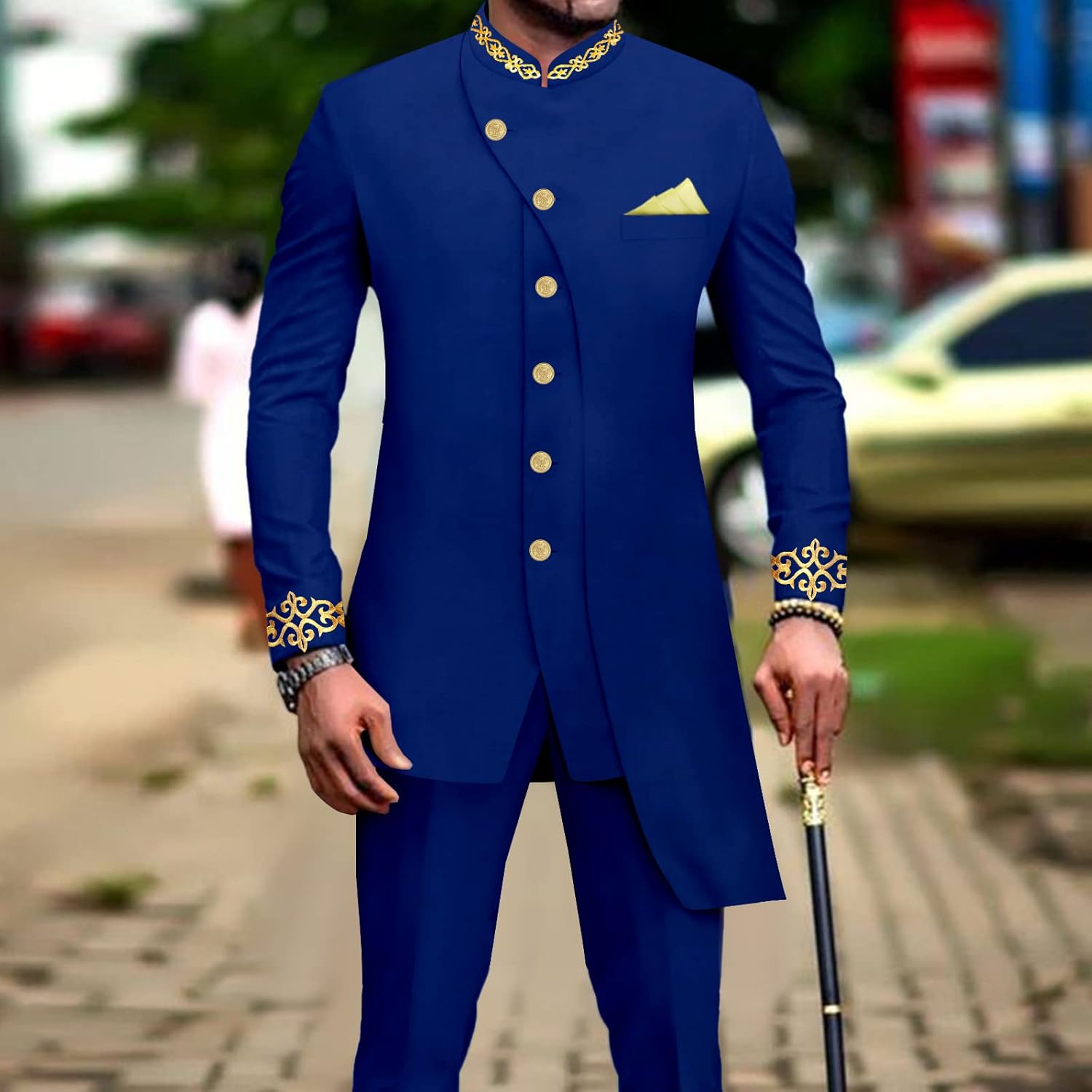 Men`s Suit Slim Fit Embroidery Single Breated Blazer and Pants Set Business Dress Suit African Clothes