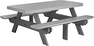 LuxCraft 6 Foot Poly Rectangular Picnic Table - Outdoor Furniture, Dining Height Table with Umbrella Hole, Seats 6 Adults, All Weather - Amish Made in USA (Dove Gray & Slate)