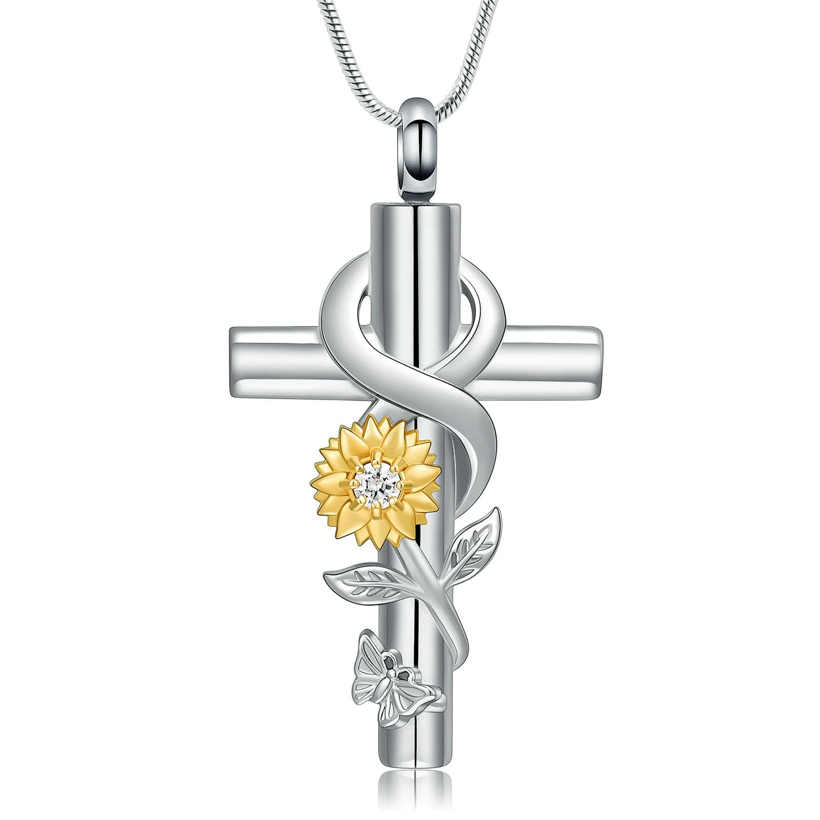 Collier urne funéraire en acier inoxydable durable or et blanc pour femme