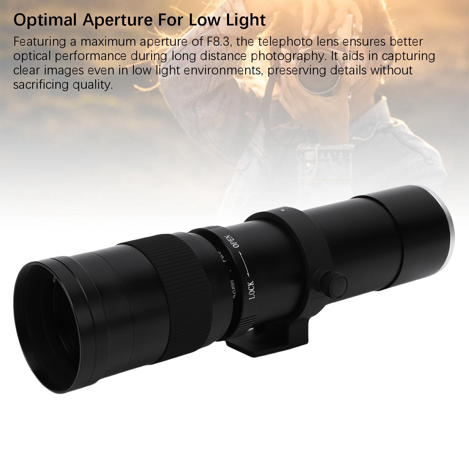 Denash Teobiektyw Teleobiektywu 420 do 800 Mm z otwórcą F8.3 do Montażu Bezlusterkowego Aparatu, Manualny Obiektyw z Zoomem, Aluminium i Optyczny materiał Szklany (BLACK)