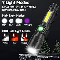 Vista 3 de AdamStar Linterna de Luz Negra, Linternas Recargables 3 en 1, Linterna LED UV Magnética de Altos Lúmenes, Linterna de 7 Modos para Acampar