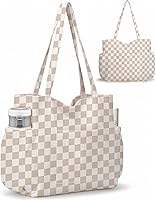 Hatisan Corduroy Tote Bag for Women - Large Capacity with 6 Pockets, Cute Crossbody Shoulder Bag for Work Travel Gym