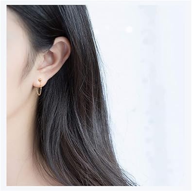 Minimalist Ball Bead Tassel Chain Drop Dangle Earrings for Women Girls S925 Sterling Silver Tiny Balls Stud Tragus Cartilage Hypoallergenic Pierced Ear Fashion Punk Jewelry