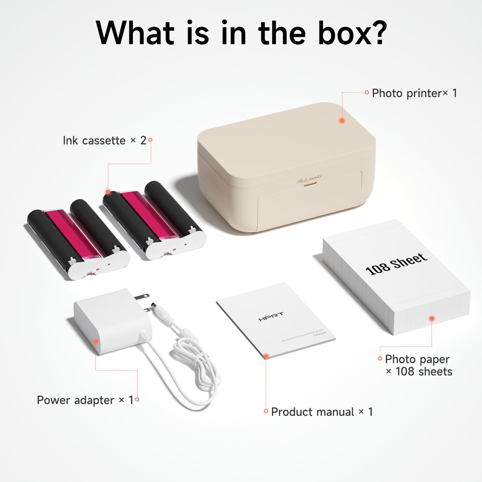 HPRT Desktop Photo Printer 4x6 with 108 Sheet Photo Paper& 2 Ribbon, Instant Picture Printer for iPhone, Smartphone, Thermal Dye Sublimation, WI-Fi Connnecting, Home Use, Beige