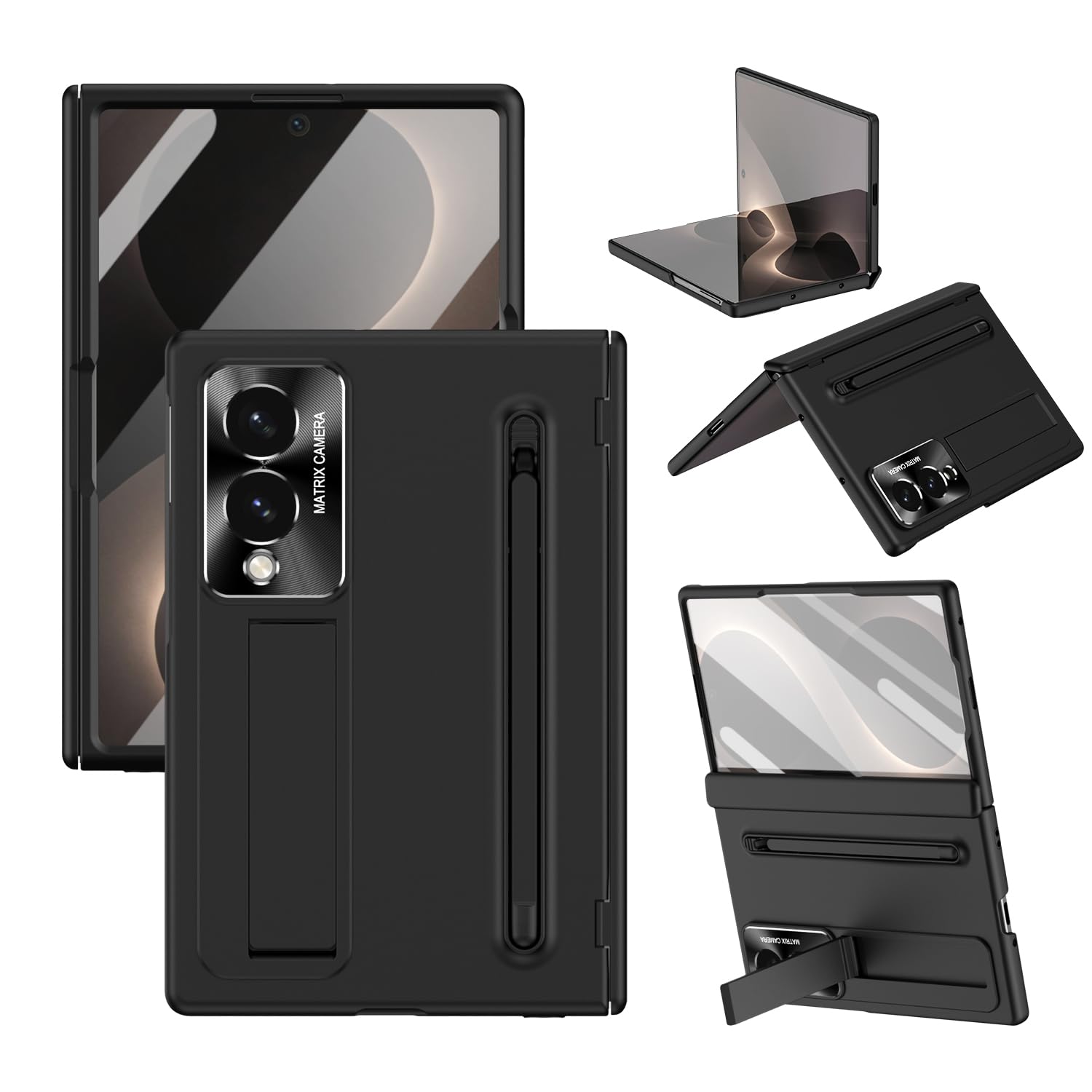 BRAND SET Etui do Samsung Galaxy Z Fold8 z wbudowaną osłoną ekranu, wspornikiem, uchwytem na długopis, ochroną zawiasu, PC, odporne na wstrząsy, czarne