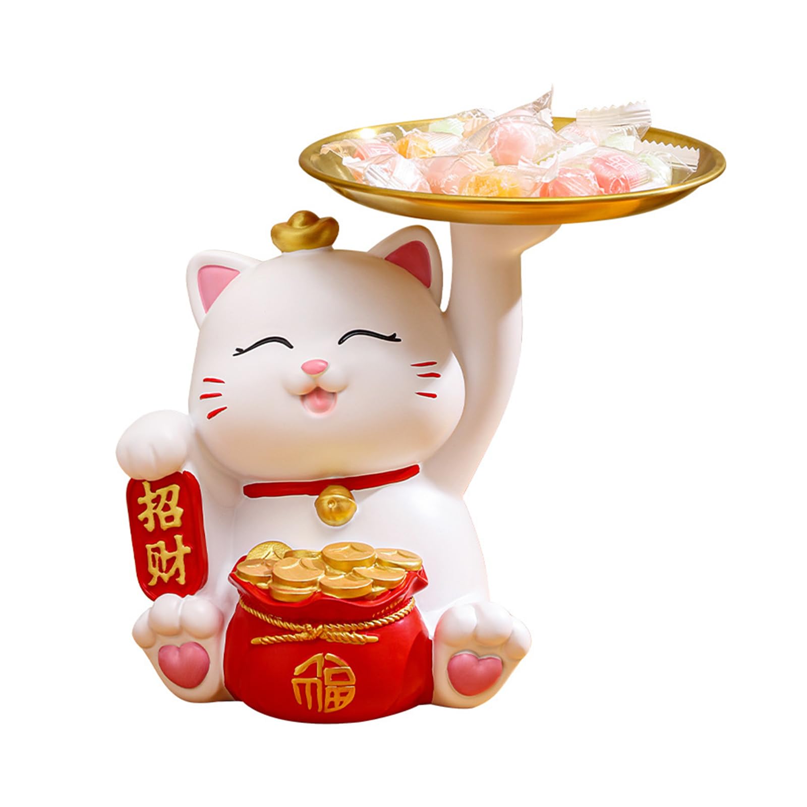 KFGISD, Figures Sculpture Key Figurine Home Decor Hallway Zen lover Lucky cat flat figurine tray,Red C,Key Tray(Red C)