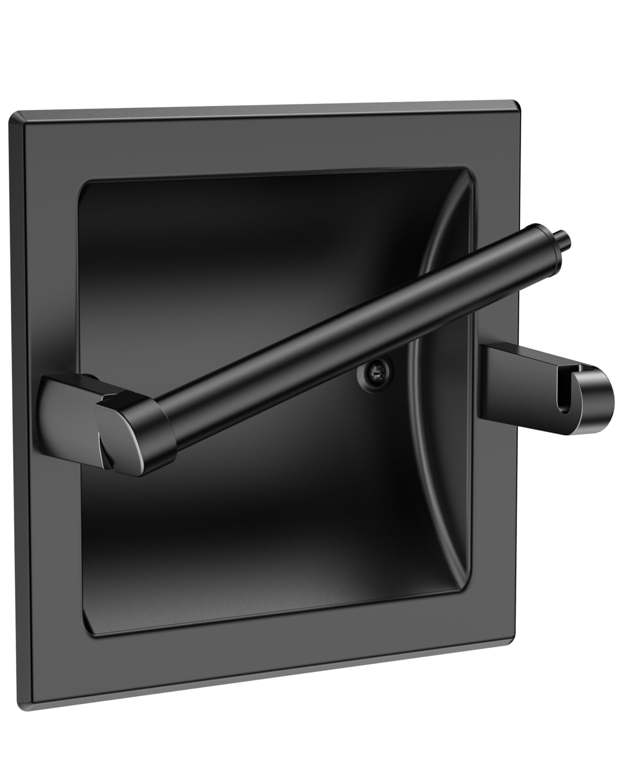 Matte Black Recessed Toilet Paper Holder, Pivoting Black Toilet Paper Holder Wall Mount SUS 304 Stainless Steel, in Wall Toilet Paper Holders Black, Bathroom Toilet Paper Wall Holder