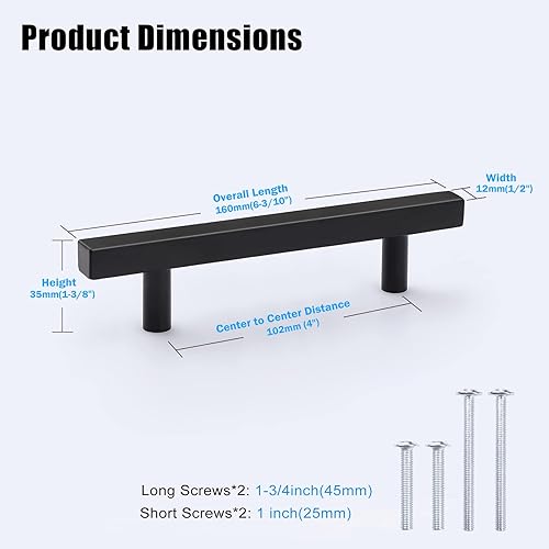 Miniatura 4 de KNOBWELL Paquete de 20 tiradores de cajón negros de 4 pulgadas, tiradores cuadrados de tocador de baño, manijas de armario de cocina, espacio entre