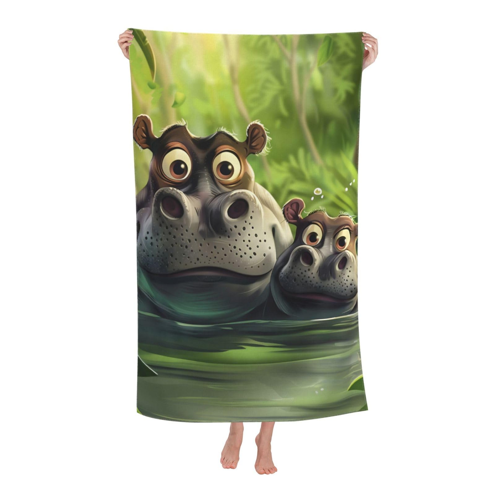 HLBSDM Adorable Hippo Beach Towel Microfiber Quick Dry Oversized Sand Proof Lightweight Bath Pool Funny Hippo Towel for Women Adults Kids Soft Absorbent Towels for Swimming Travel 32×52 in