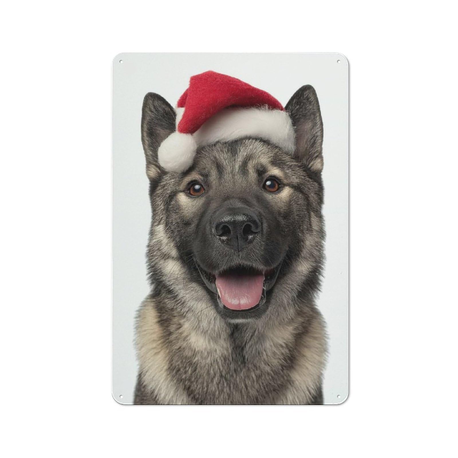 Junmoney Norwegian Elkhound Dog With Santa Hat Portrai T Rustic Metal Sign 30X20cm For Lounge Or Reading Corner, For Reading Corner Decorators