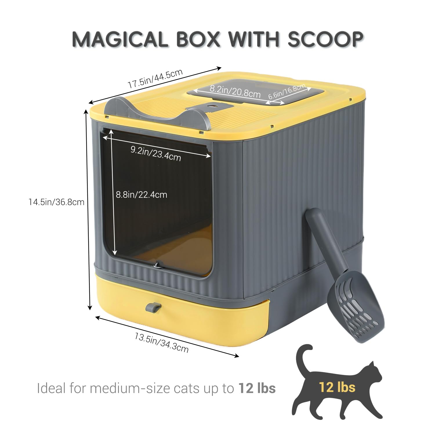 Upgraded Fully Enclosed Cat Litter Box with Lid, Covered Cat Box Enclosure, Anti-Splashing Easy to Clean Kitty Litter Boxes with Drawer, 3 Modes can Use from Kitten to Adult(Yellow&Grey)