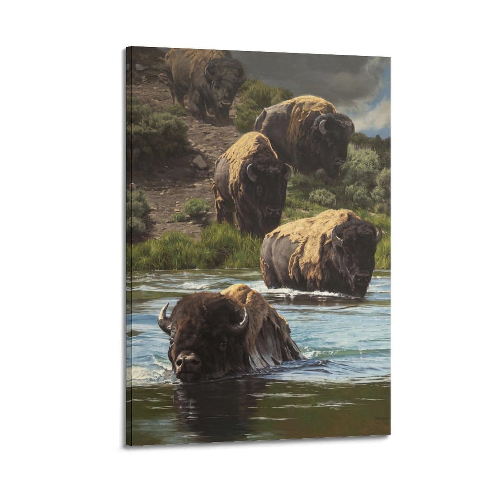 ZSZWHJ Animal Poster Cows by The River Poster Decorative Painting Canvas Wall Posters And Art Picture Print Modern Family Bedroom Decor Posters 24x36inch(60x90cm)