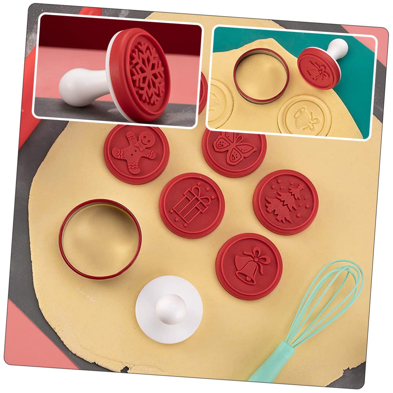 Cabilock 3 Set timbro biscotto Cutter di biscotti tagliacarte fondente biscotti natale biscotti natalizi timbro per biscotti resistente all'usura timbro per biscotti in silicone pp rosso
