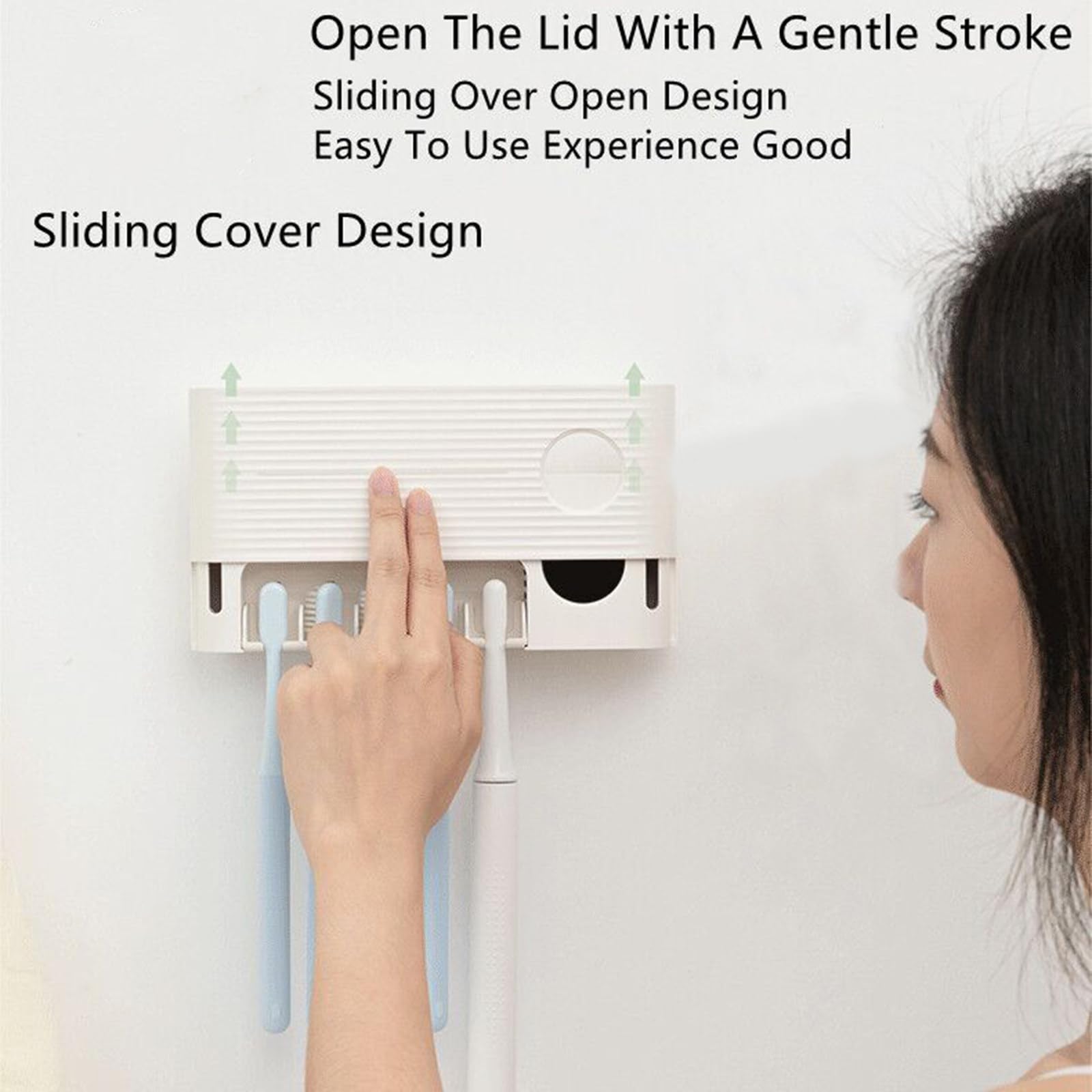 Esterilizador de secado de cepillos de dientes inteligente Esterilización ultravioleta Succión de baño Montado en la pared Estante para cepillos de dientes sin perforaciones,White-A