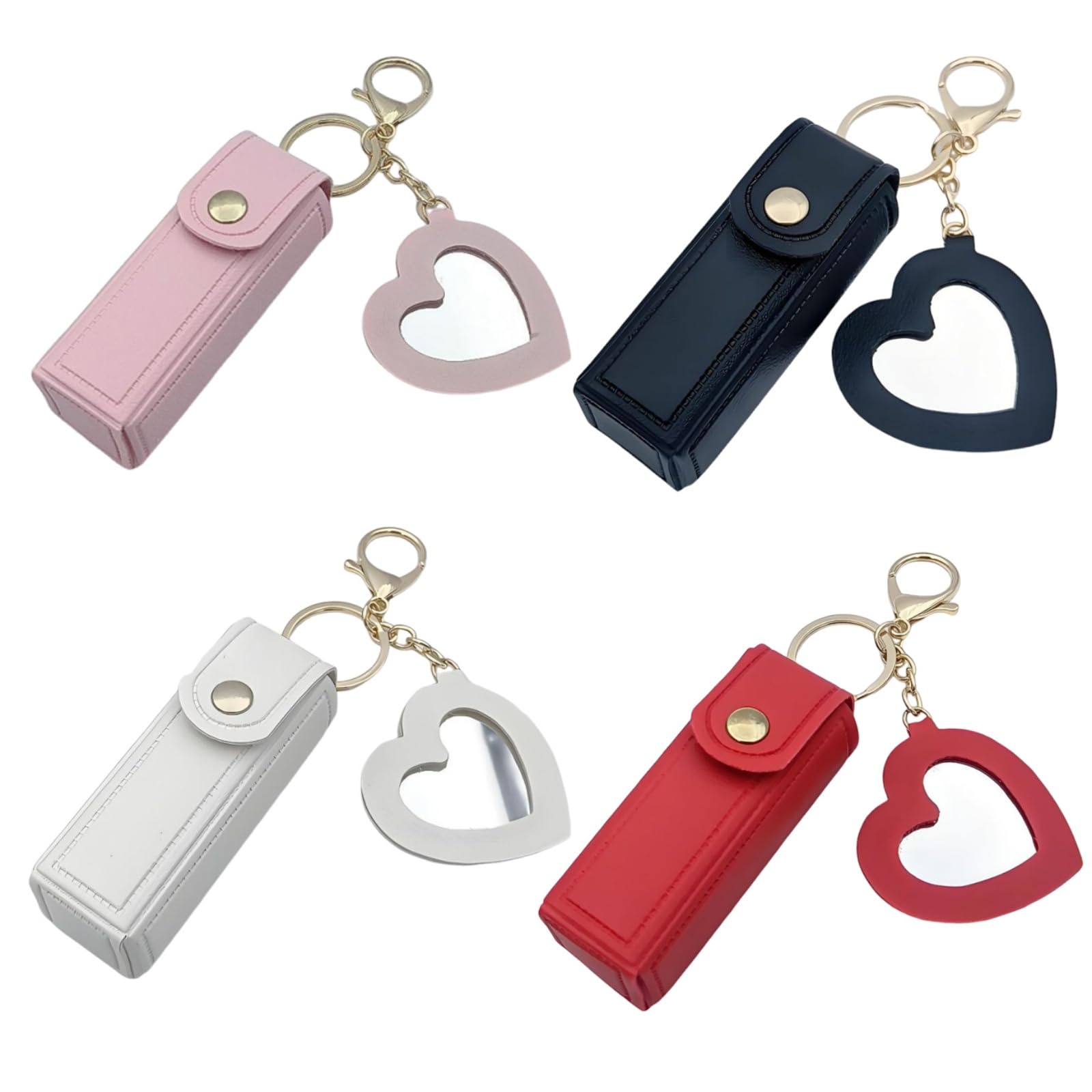 4 sztuki etui na pomadkę ze skóry z lusterkiem w kształcie serca, etui z poliuretanu, uchwyt na pomadki, woreczek na błyszczyk do ust, woreczek na balsam do ust, dla kobiet, na podróż, imprezę,