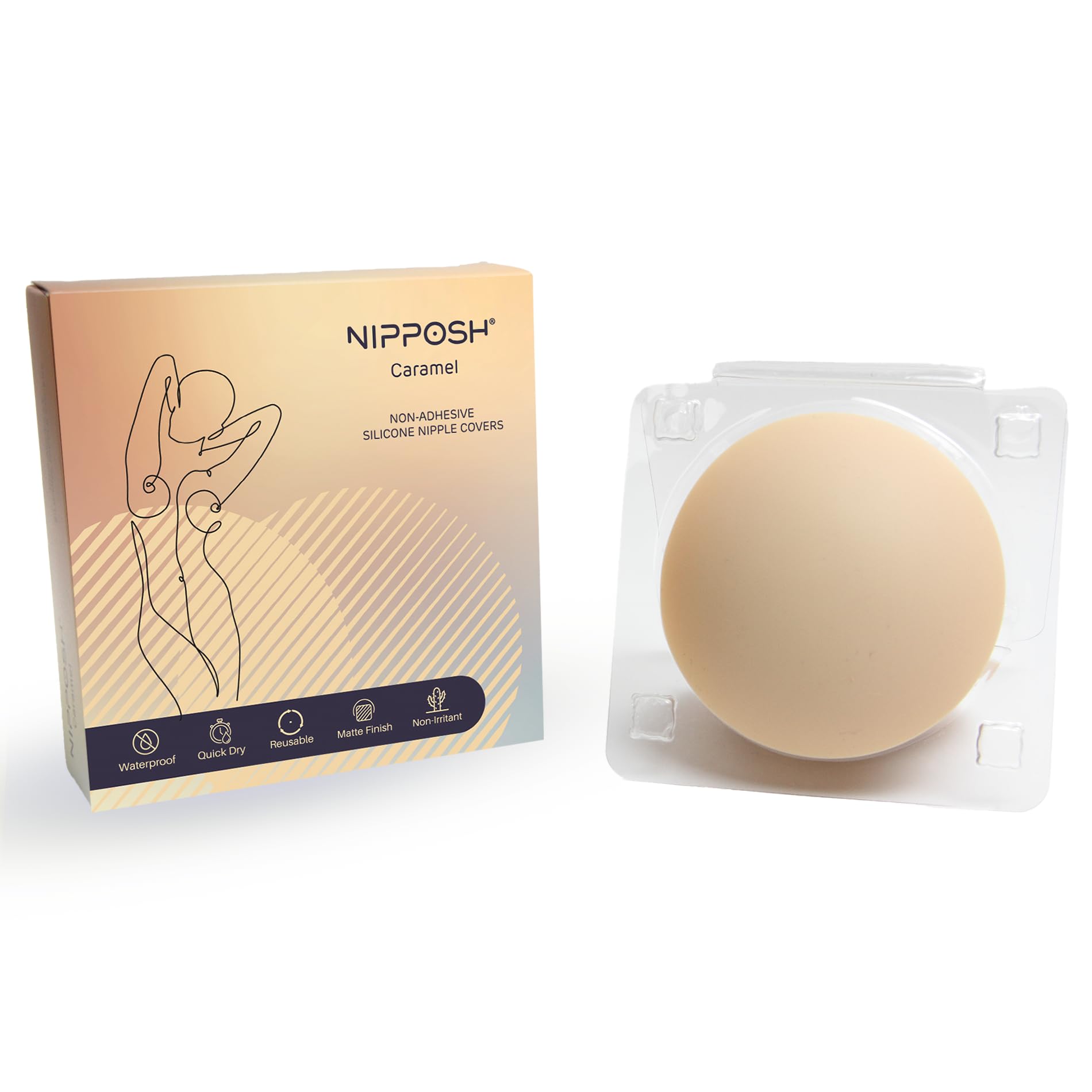 Caramel Non-Adhesive Nipple Cover - Reusable Over 300 Times | Hypoallergenic & Gentle on Sensitive Skin | Soft, Lightweight, Comfortable Cover for Women | Discreet & Durable for Daily Use