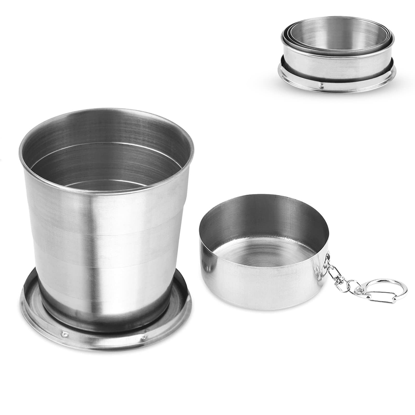 Herchr Transparent Collapsible Metal Cup,8.7Oz Stainless Steel Collapsible Travel Cup Collapsible Cup Metal Travel Folding Cup Telescopic Mug,Outdoor Telescopic Collapsible Mug Hiking Bottle Water Container