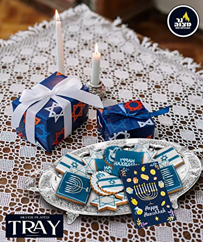 Silver Plated Menorah Tray With Handles - 16 Inch X 12 Inch - For Shabbos, Yom Tov, Hanukkah Drip Tray - Large Oval Silver Tray - Ner Mitzvah #TOP3