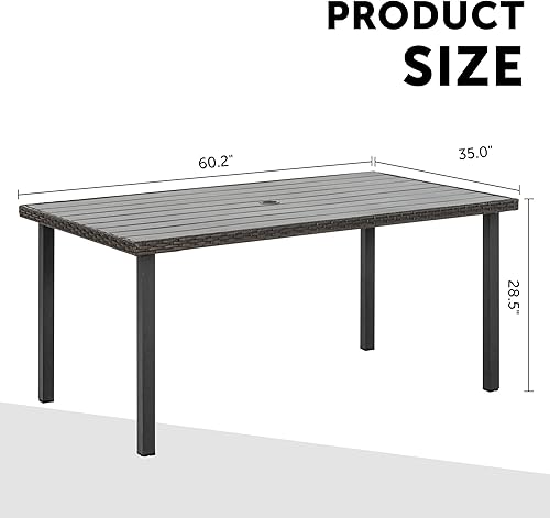 Miniatura 3 de HAPPATIO Mesa de comedor para patio al aire libre para 6, muebles de patio de 60 x 35 x 28.5 pulgadas, con orificio para sombrilla de 2 pulgadas de