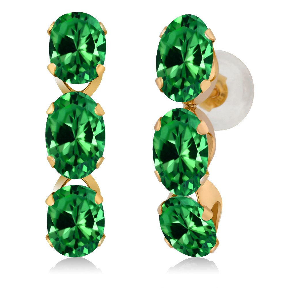 Gem Stone King 14K Yellow Gold Green Simulated Emerald Hoop Earrings For  Women cttw, Gemstone, Oval 6X4)