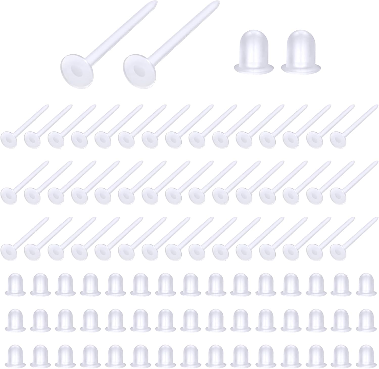TOAOB 100pcs 5mm Invisible Pierced Plastic Earrings Blank Pins Studs Tiny Head Findings Plastic Clear Earring Posts with 100pcs Silicone Backs for Sports Work Jewelry Making Findings DIY Supplies