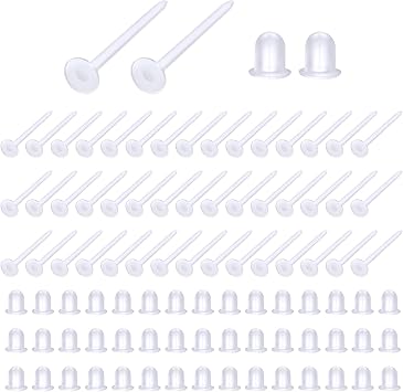 TOAOB 100pcs 3mm Invisible Pierced Plastic Earrings Blank Pins Studs Tiny Head Findings Plastic Clear Earring Posts with 100pcs Silicone Backs for Sports Work Jewelry Making Findings DIY Supplies