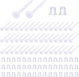 TOAOB 100pcs 4mm Invisible Pierced Plastic Earrings Blank Pins Studs Tiny Head Findings Plastic Clear Earring Posts with 100pcs Silicone Backs for Sports Work Jewelry Making Findings DIY Supplies