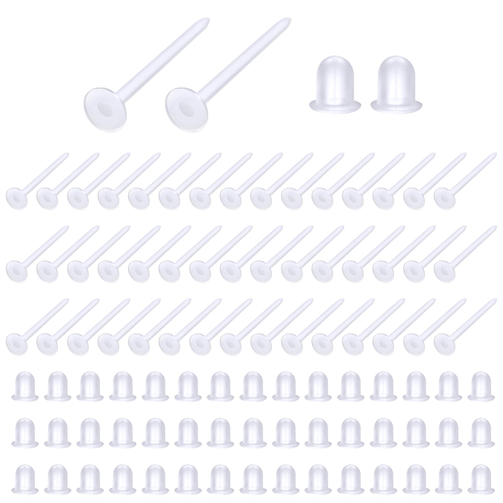TOAOB 100pcs 3mm Invisible Pierced Plastic Earrings Blank Pins Studs Tiny Head Findings Plastic Clear Earring Posts with 100pcs Silicone Backs for Sports Work Jewelry Making Findings DIY Supplies