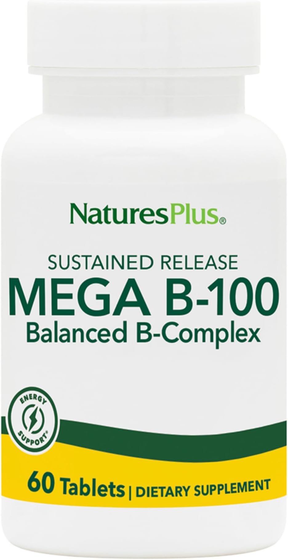 Mega B-100 Complex - 60 Sustained Release Tablets - Balanced B Complex - Energy Support - Vegetarian, Gluten Free - 60 Servings