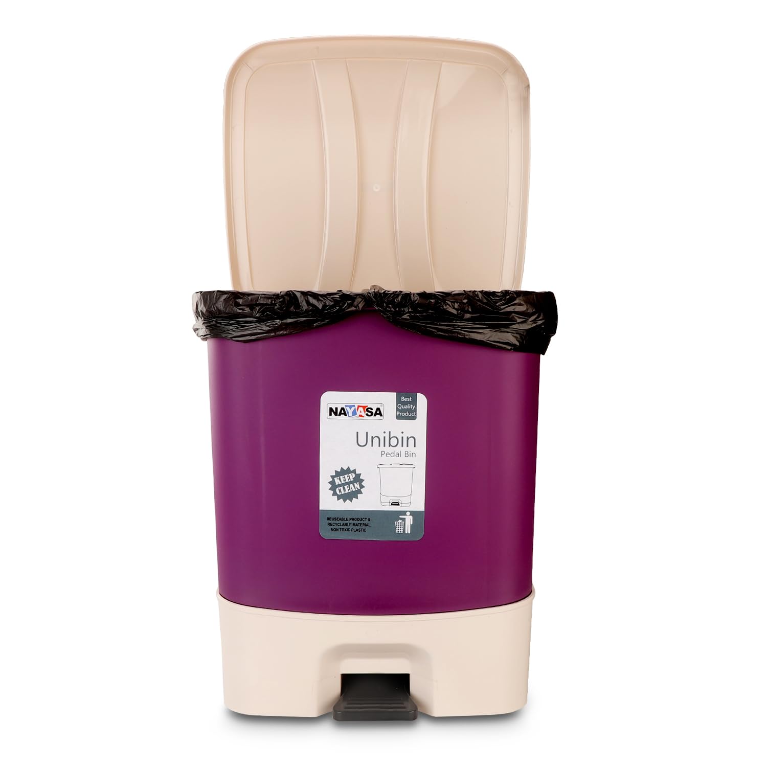 Nayasa 20L Square Dustbin - Pedal & Handle -3