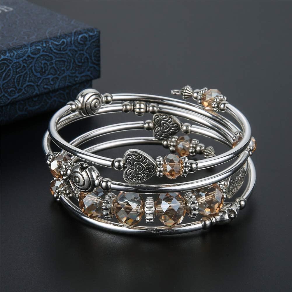 PEARL&CLUB Bead Crystal Wrap Bangle Bracelet - Fashion Jewelry Beaded Bracelet with Silver Metal, Gifts for Women - Image 4