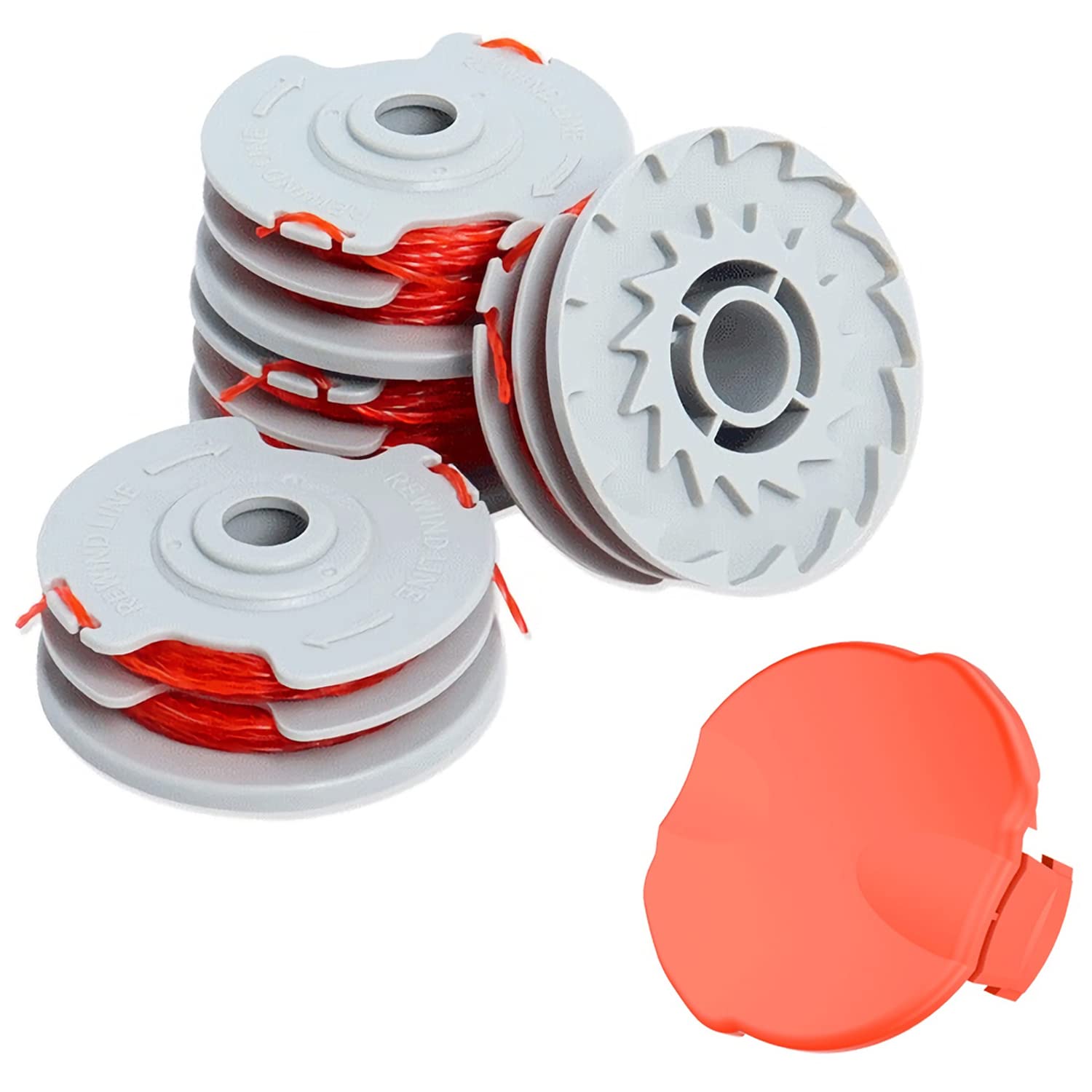 Strimmer Spool Line,4 PCS Φ1.5mm 11m FLY021 513937190 Standard Double Autofeed Nylon Replacement Spools + FLY060 Spool Cover,Compatible with Flymo Contour 500E Mini/Multi/Power Trim Grass Trimmer