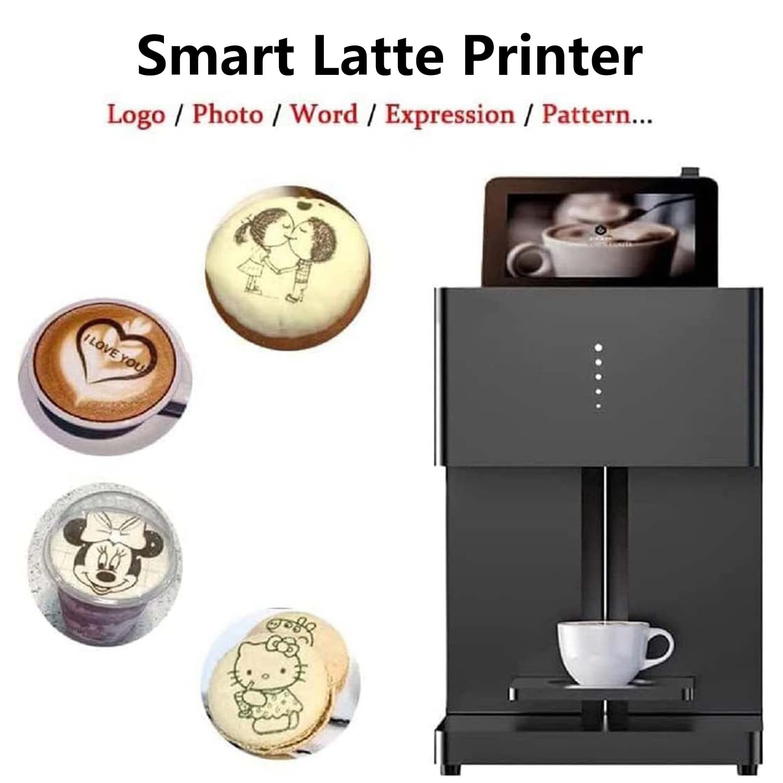 Drukarka 3D Latte Art - ekspres do kawy z drukowaniem zdjęć WiFi, wyświetlacz z ekranem dotykowym, skanowanie kodów QR do niestandardowych wzorów kawy DIY