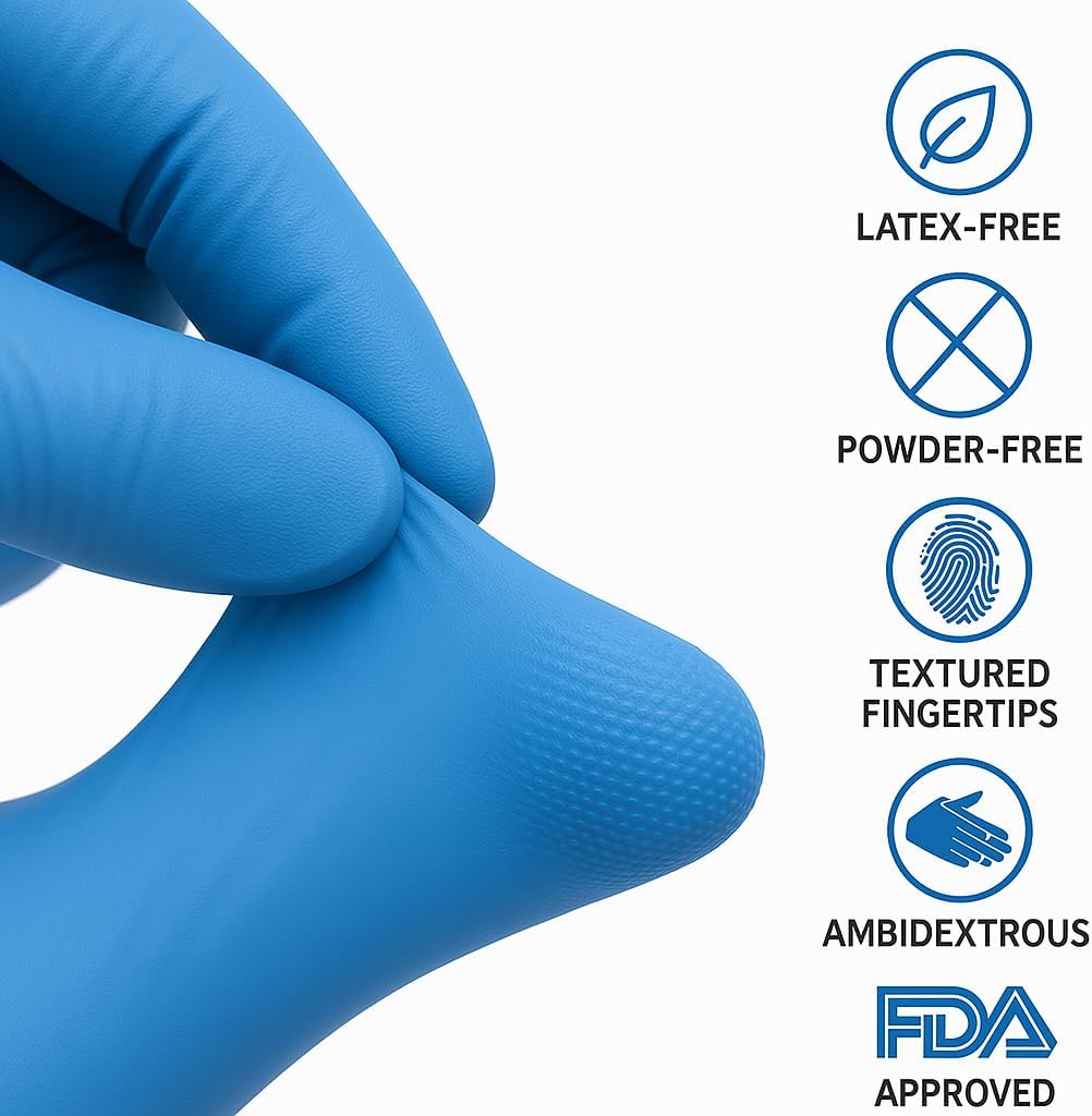 Nitrile Exam Gloves 100 Count Latex Free Powder Free Disposable Textured Grip for Medical and Food Use