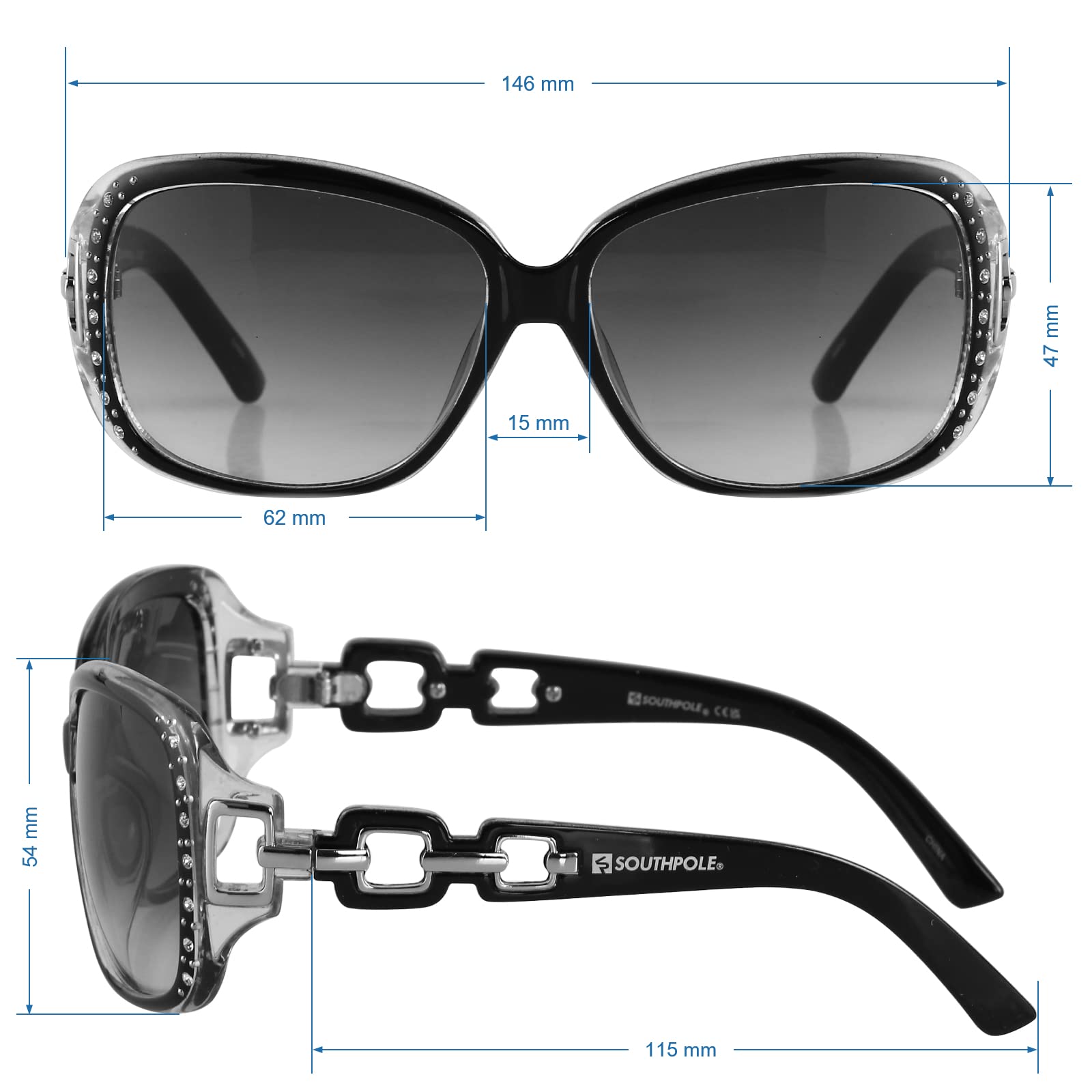 Southpole Oxpk - Gafas de sol redondas de iridio no polarizadas para mujer, color negro y rosa, 70 mm