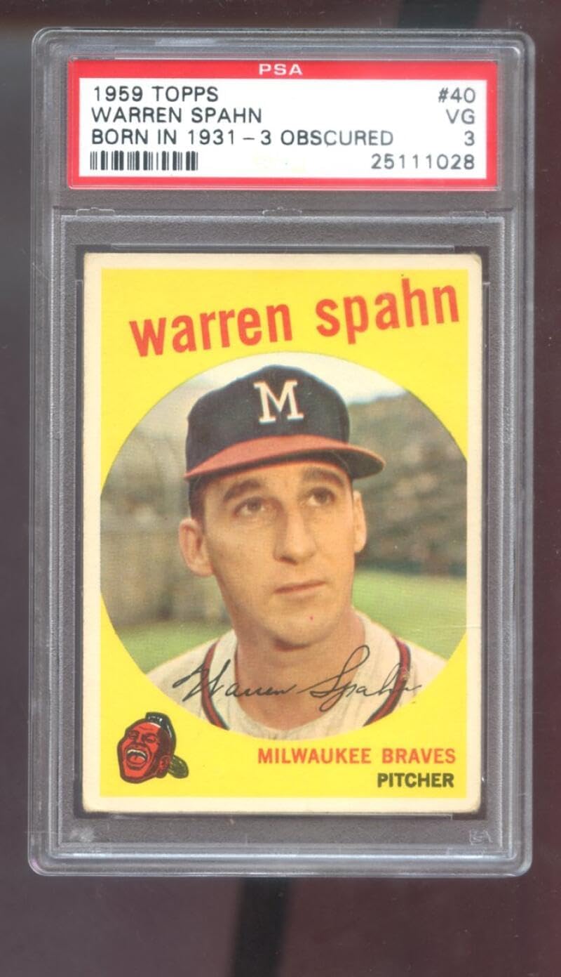 1959 Topps #40 Warren Spahn PSA 3 Graded Baseball Card MLB Born in 1931 Obscured