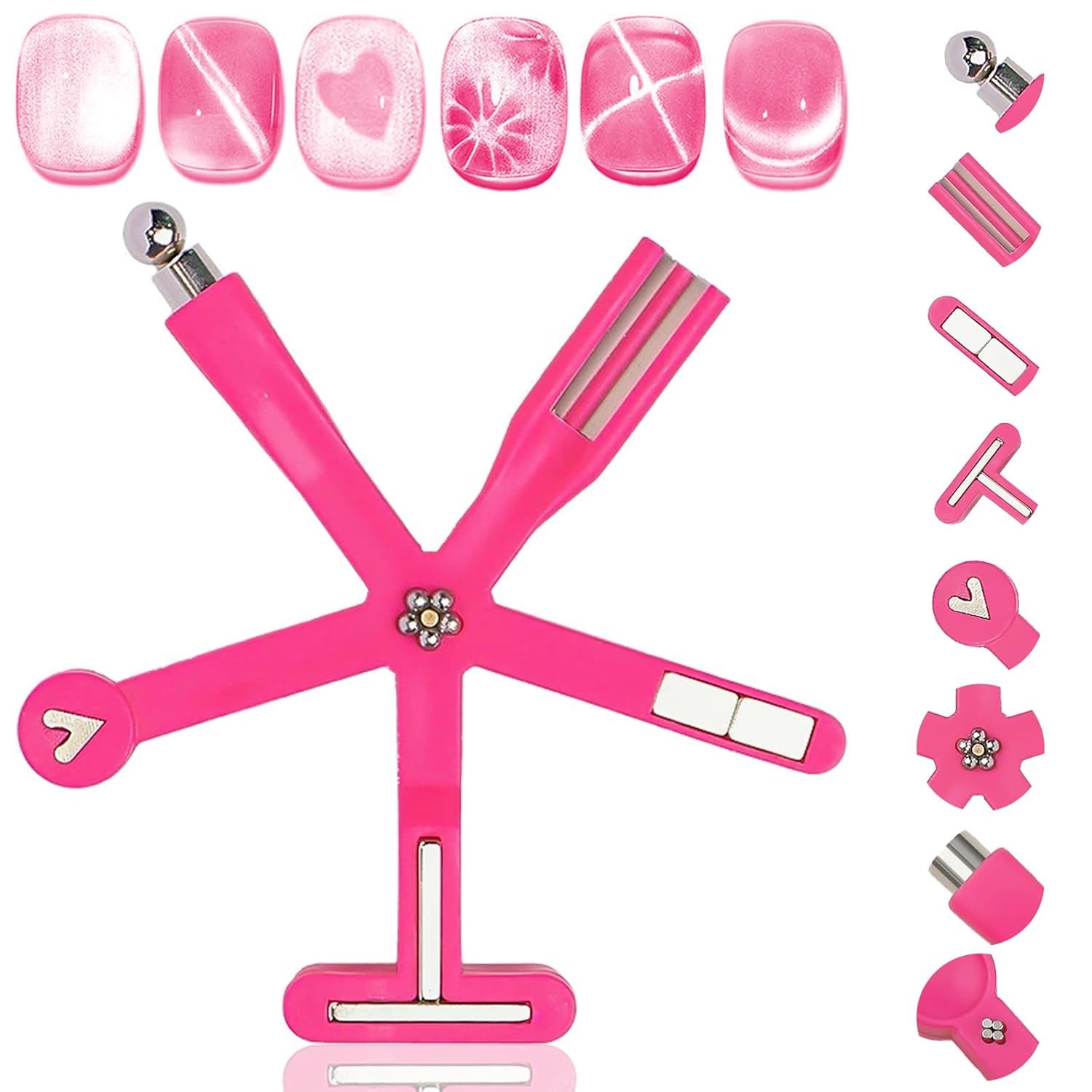 8-in-1 Cat Eye Nail Magnet Tool – Strong Magnetic Wand with Steel Ball, Glass Bead, French Tip & Clover Effects for Cat Eye Gel Polish Nail Art DIY Salon