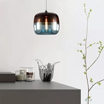 Gradient Glass Pendant Lamp,Nordic Creative Bubble Hanging Lamp Modern Stained Pendant Lights,Adjustable Indoor Fixture for Dining Room Kitchen Island Bedroom,Blue,24x25cm