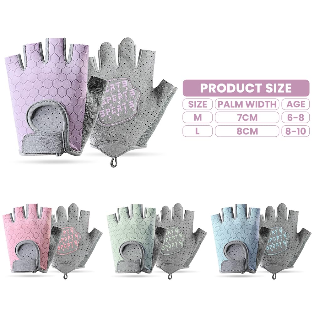 Guantes Bici Niño,Guantes Niño,Guantes Sin Dedos Seda de Hielo,Palms Protección Antideslizantes Cómodos y Transpirables para Bicicletas, Scooters, Clases de Educación Física(Rosa M)