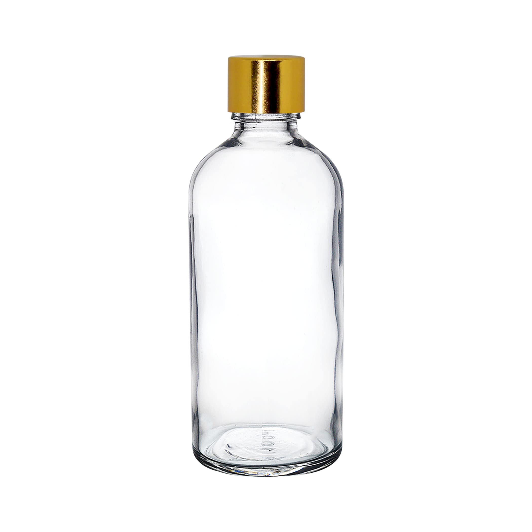 100 ML Clear/Transparent Round Empty Glass Bottle + Gold Seal Cap + Safety Plug Refillable, Leak Proof For Essential Oils, Perfumes (Pack Of 6)-image-28