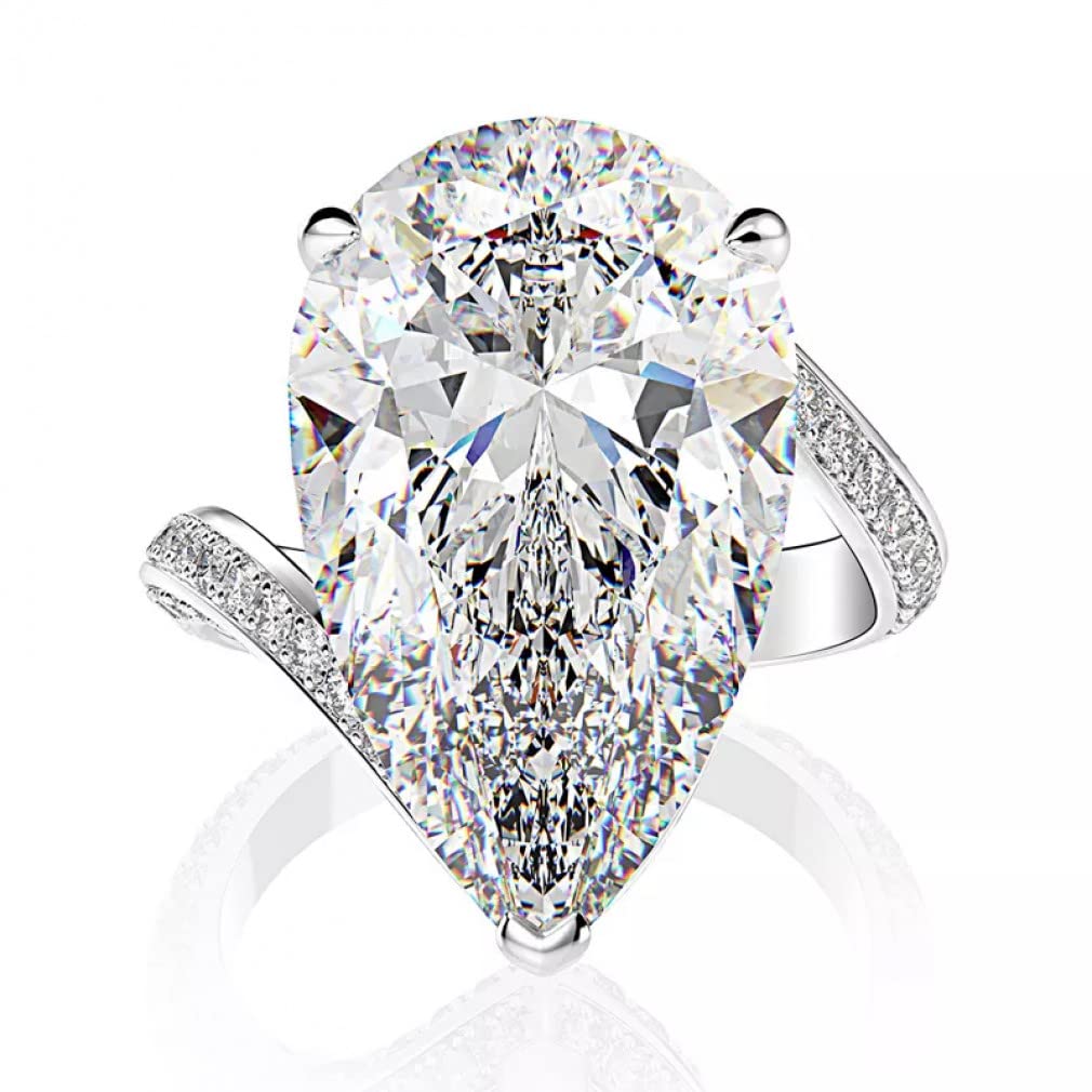 Anelli da Dito con Diamanti in Carbonio a Goccia d'Acqua Scintillanti da 22 carati per Gioielli da Donna in Argento Sterling Massiccio 925